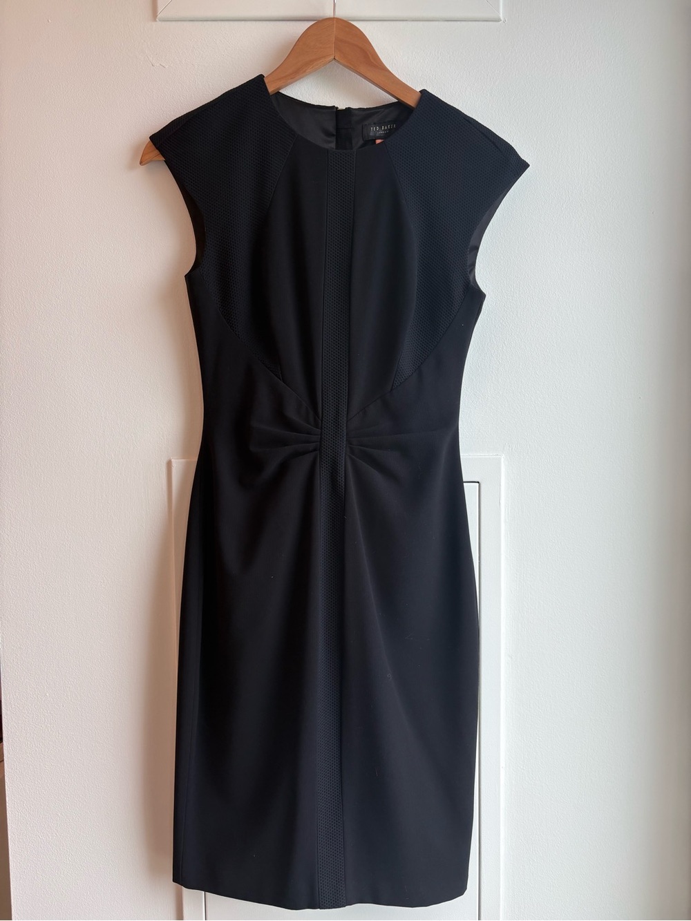 Ted Baker Black Textured Cap-Sleeve dress